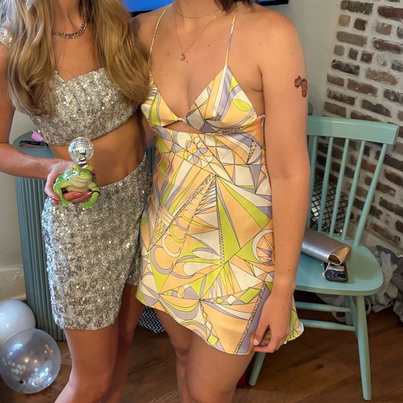 Zara 70s Disco Satin Mini Cutout Dress - Picture 6 of 6